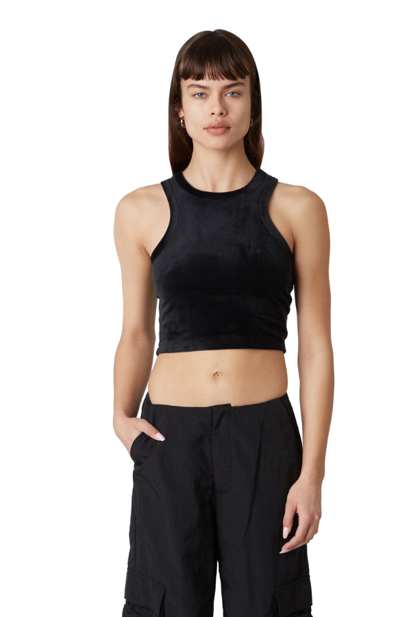 Lucerne Tank - Velour in black front view 2