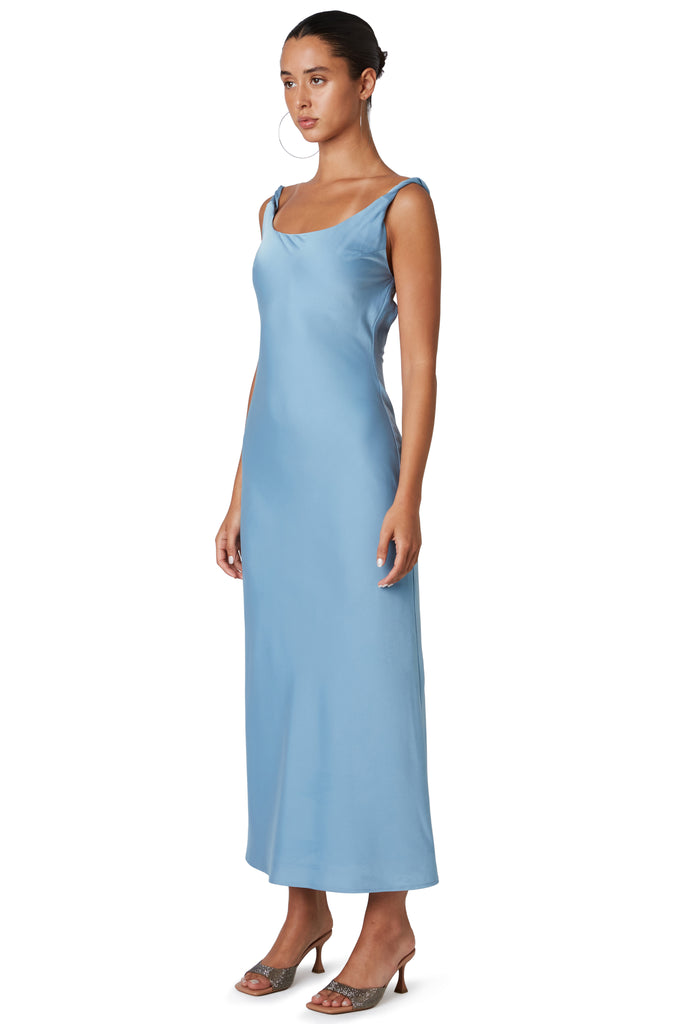 blue maxi dress side