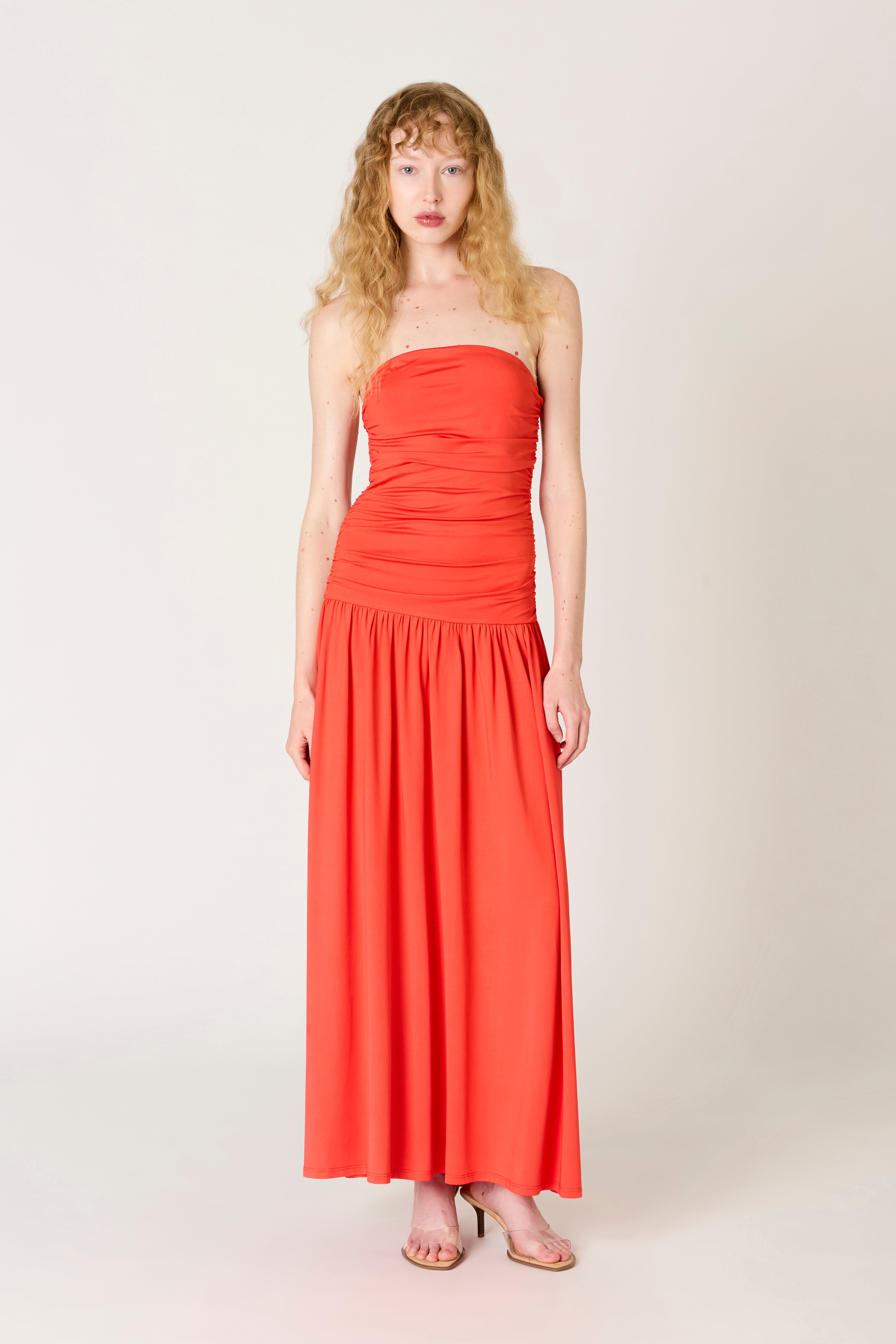 Santal Dress in coral front view