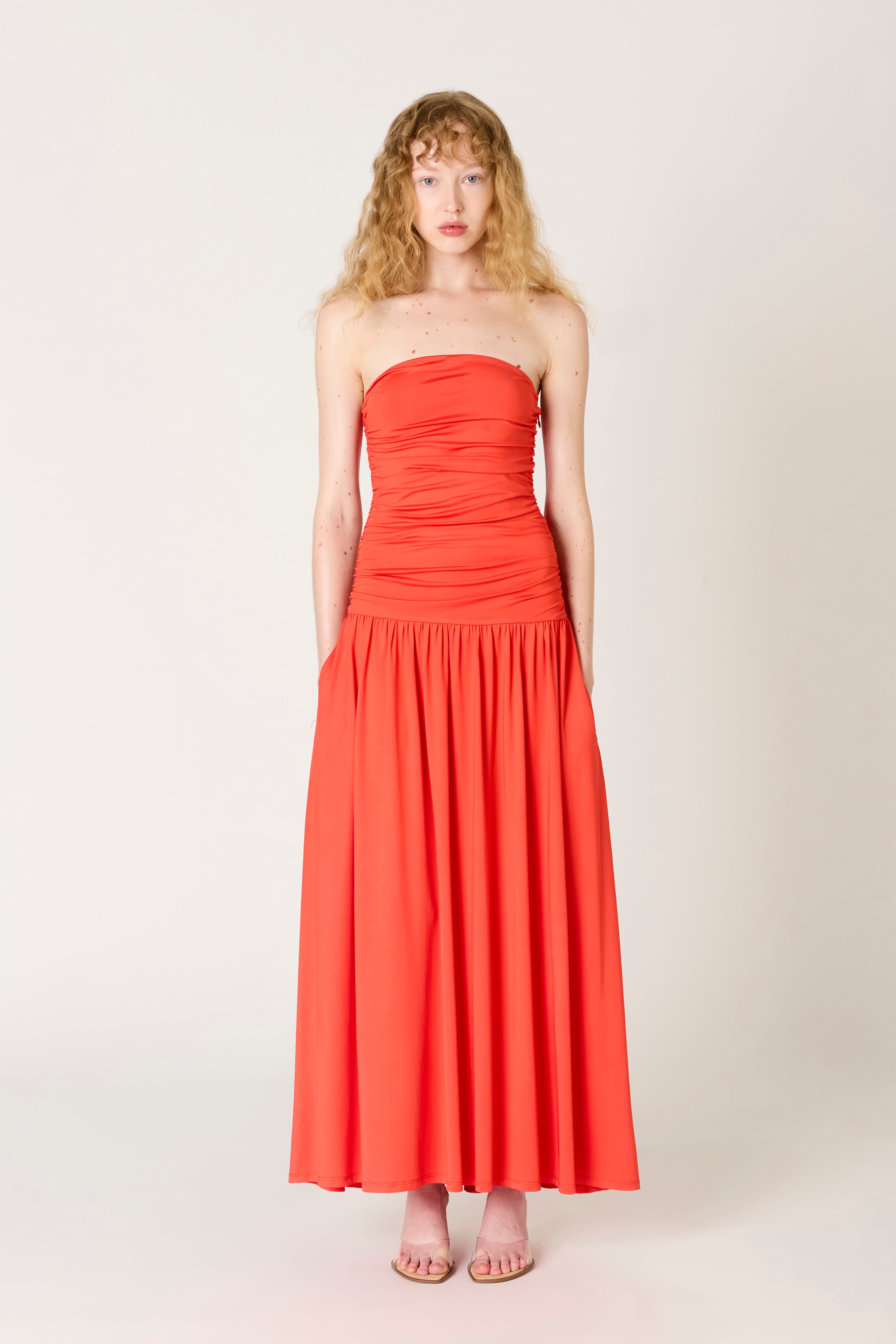 Santal Dress in coral front view