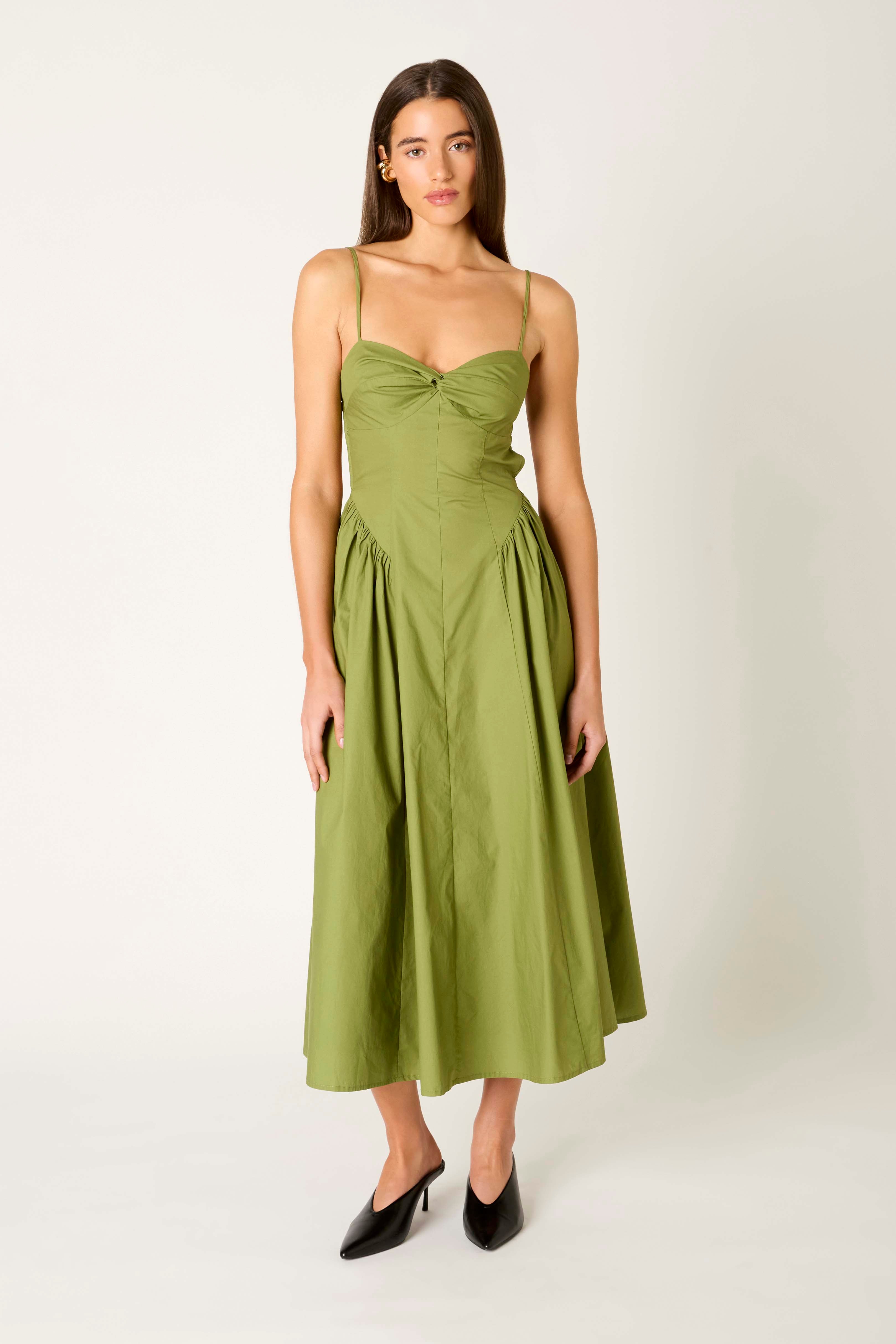 Destene Dress in olive front view