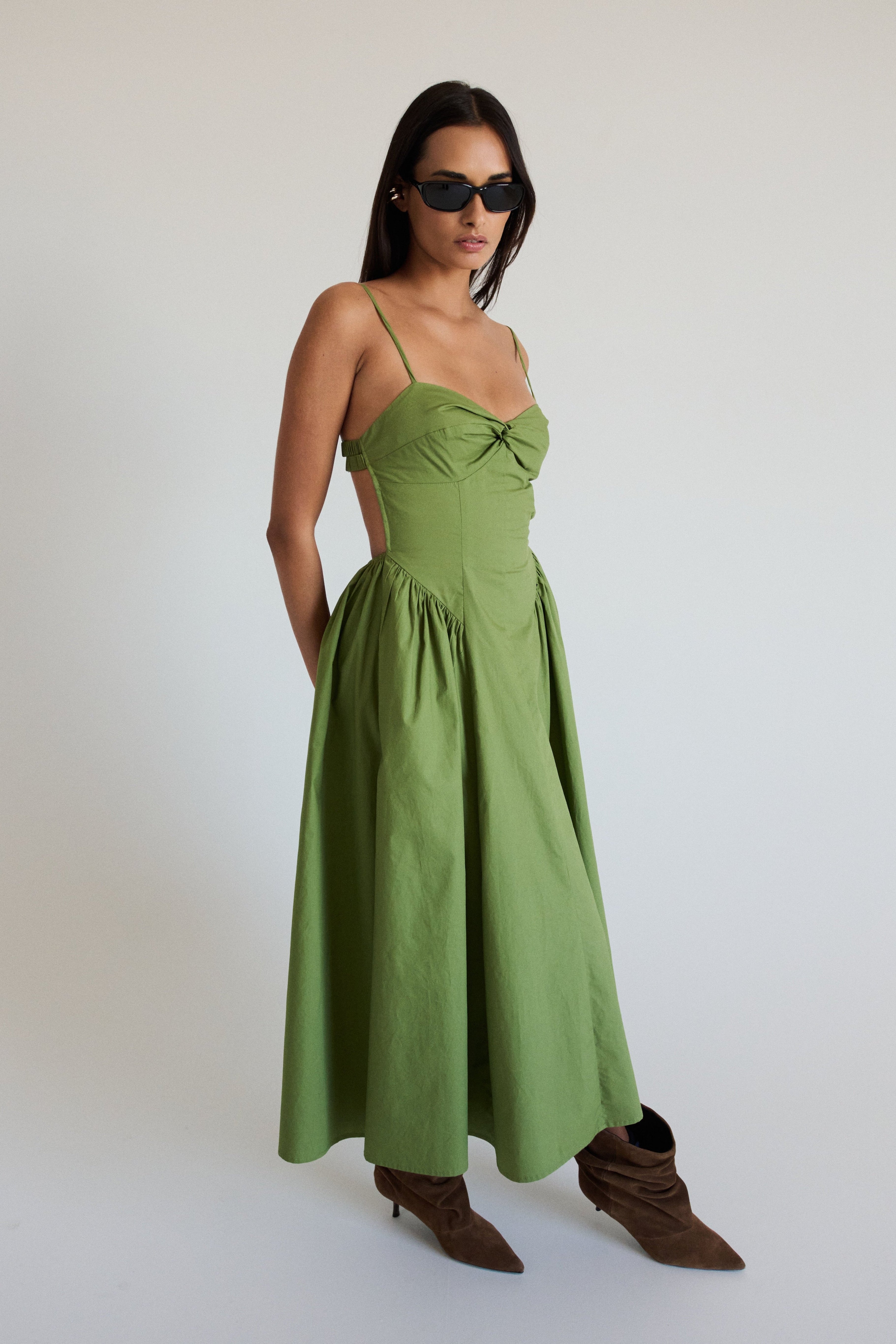 Destene Dress in olive side view
