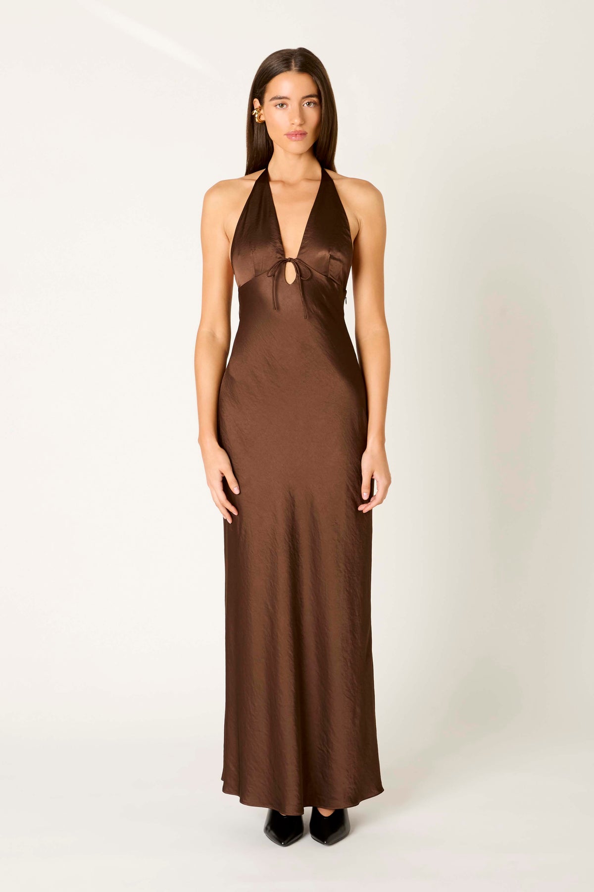 Otis Dress in chocolate front view