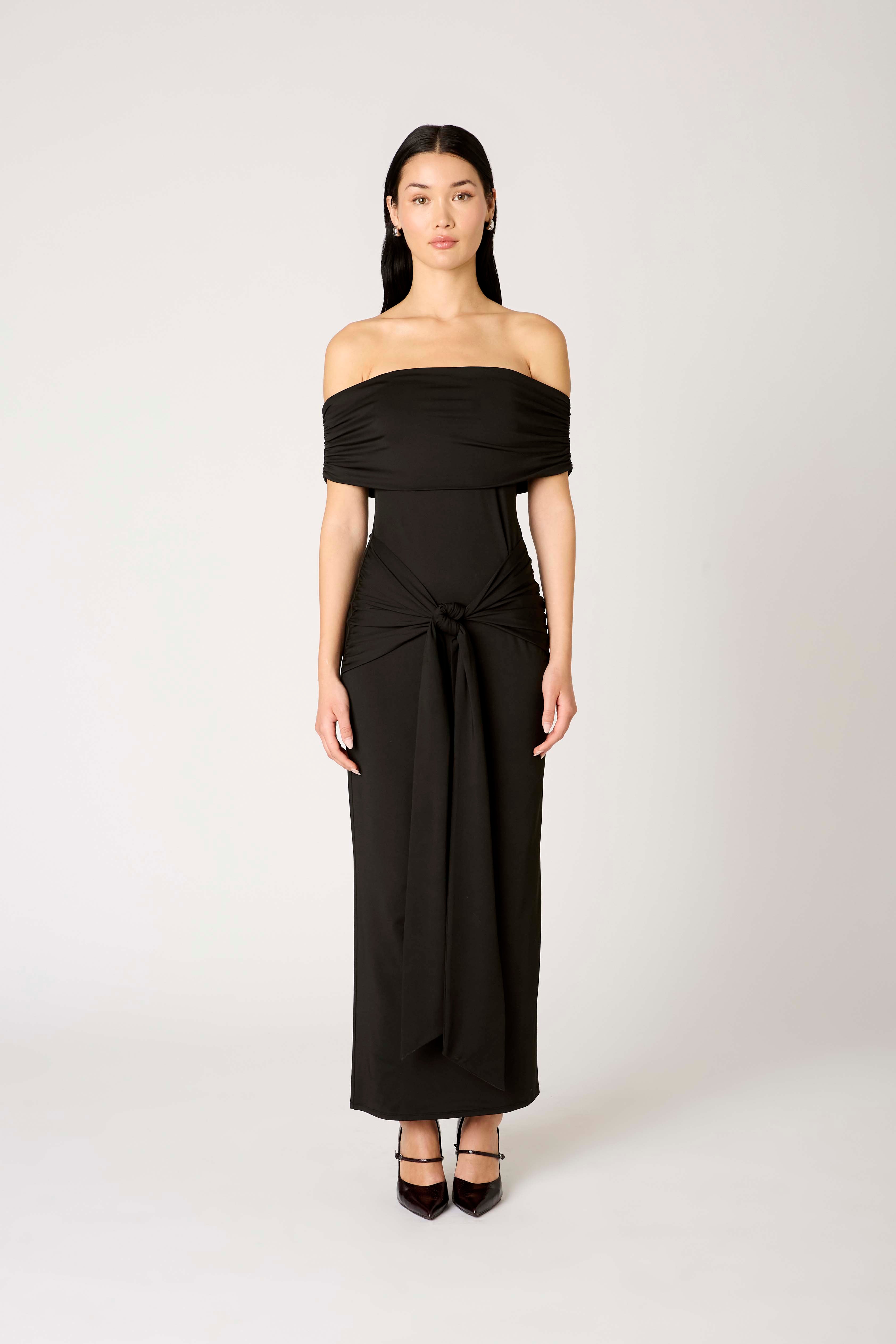 Calista Dress in black front view