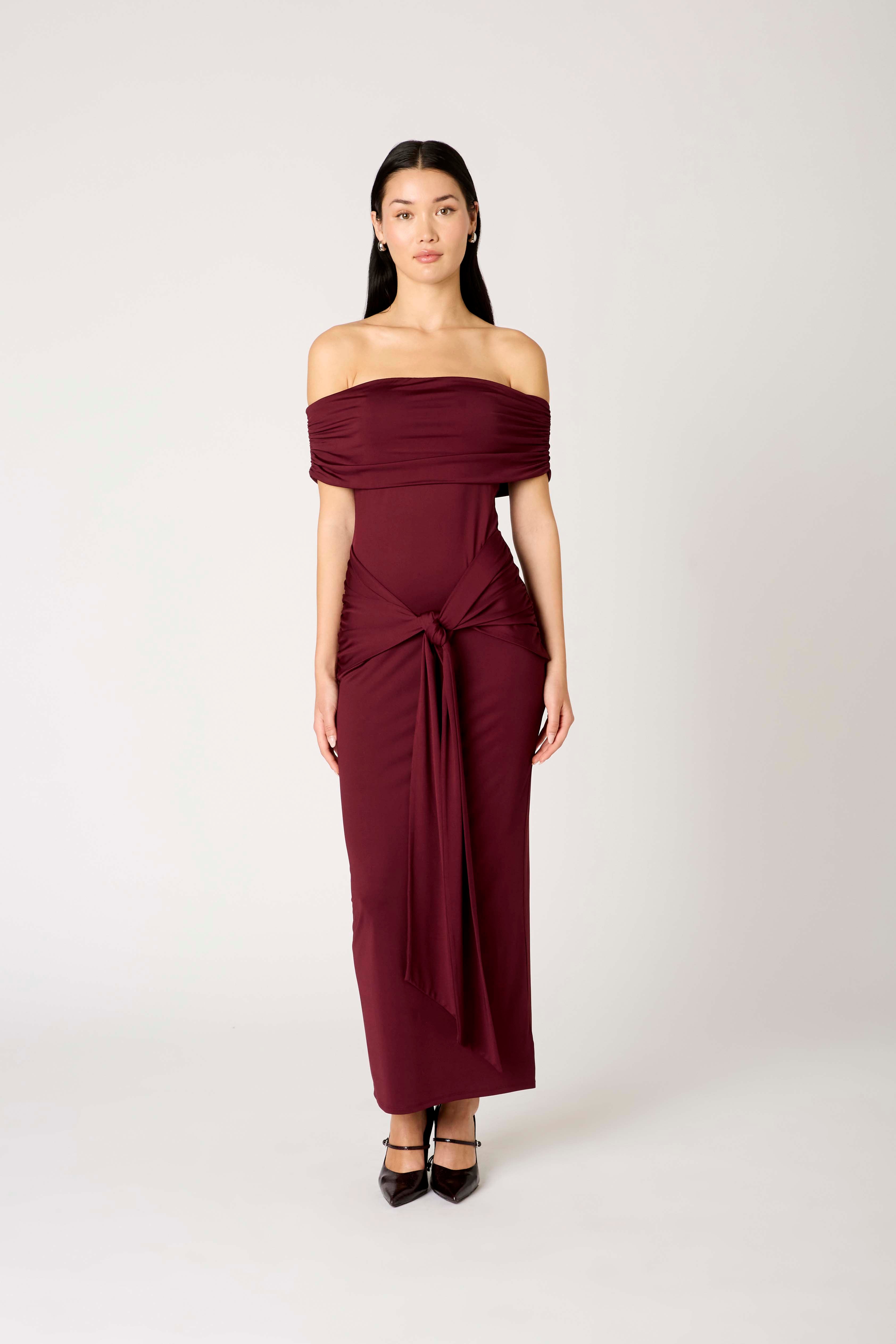 Calista Dress in chianti front view