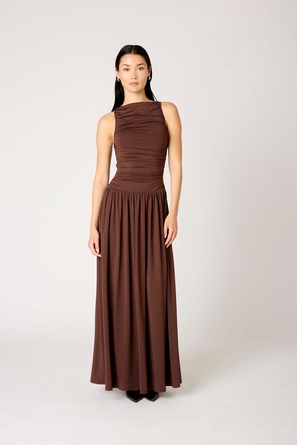 nilsa dress in brown & beige multi l academie Clea Dress NIA