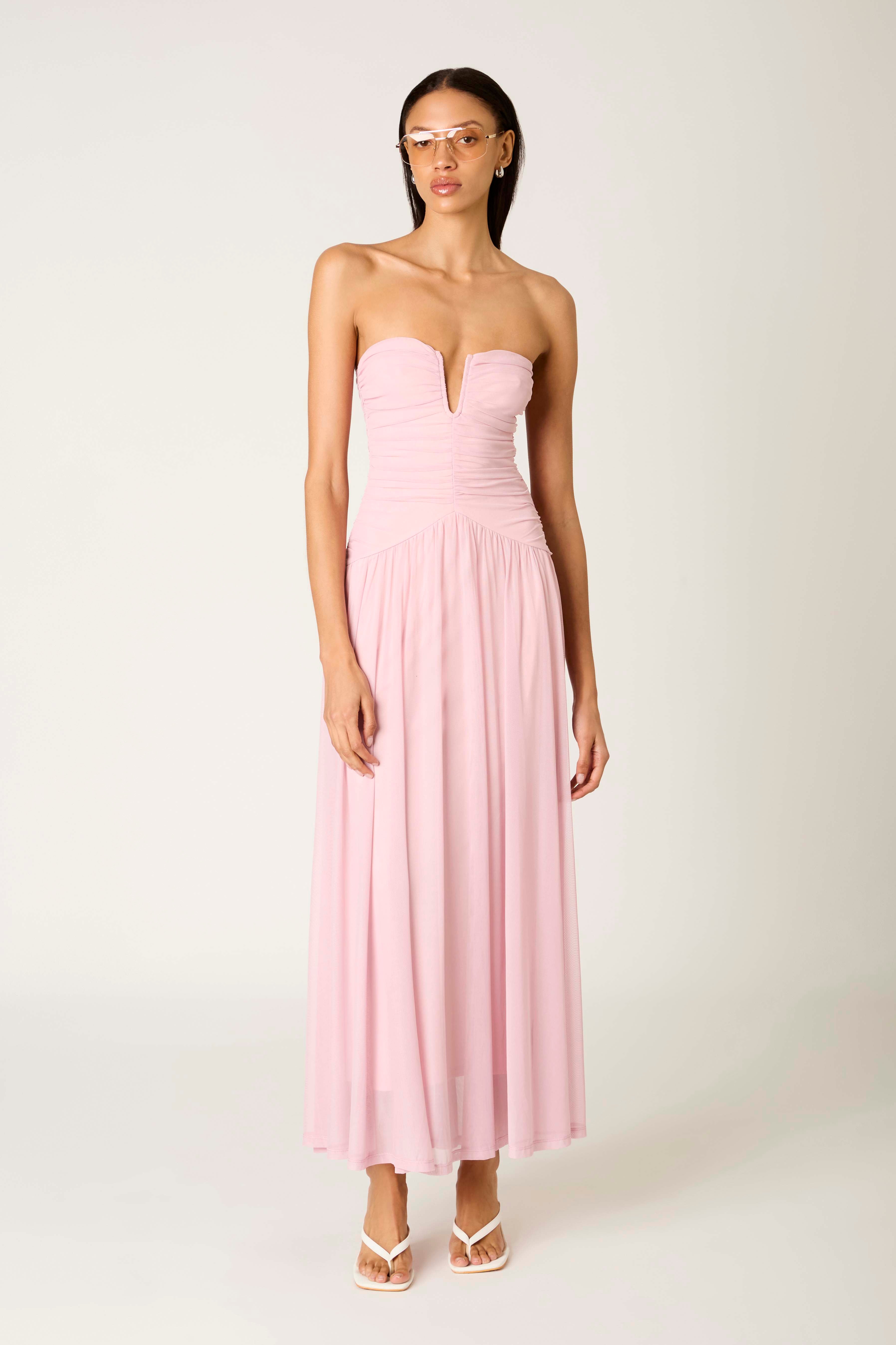 Beverly Dress in cameo pink front view