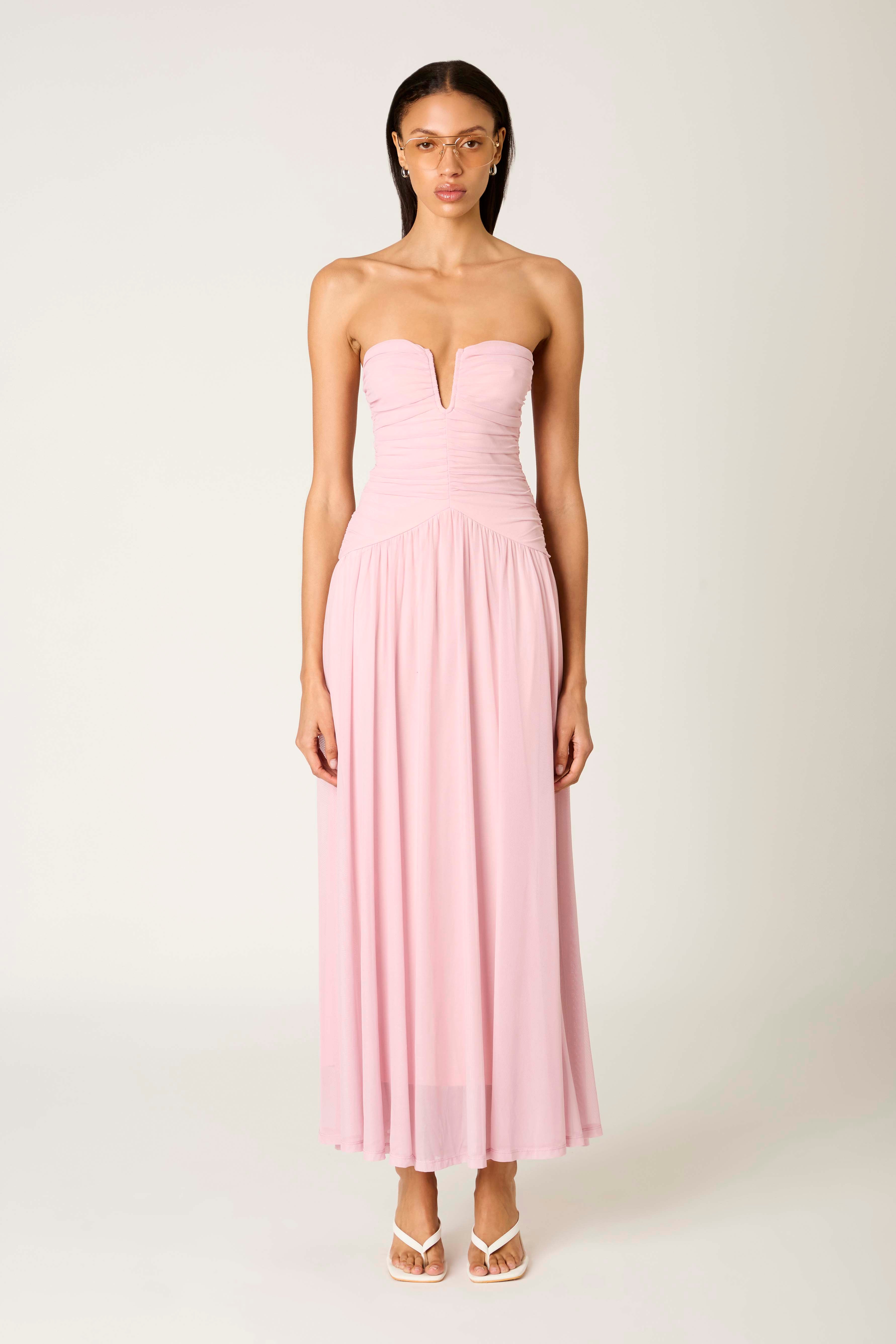 Beverly Dress in cameo pink front view