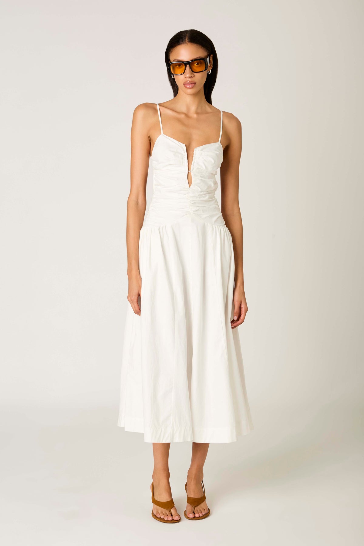 white midi spaghetti strap dress Sawtelle Dress – NIA