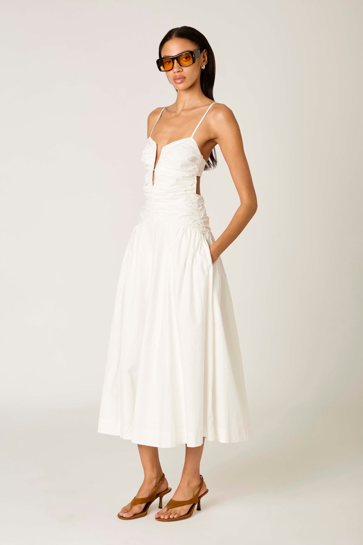 spaghetti strap white midi dress Sawtelle Dress – NIA