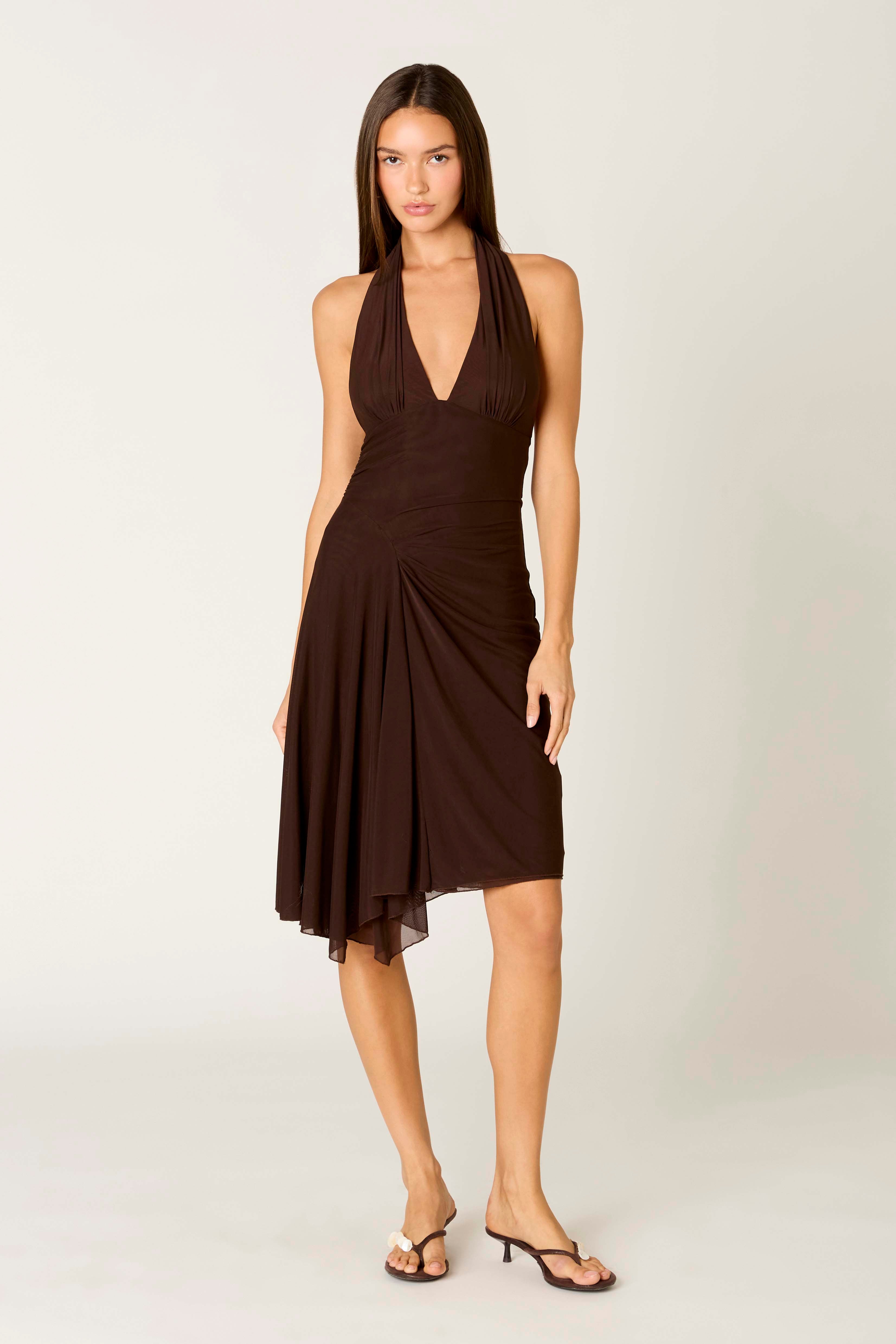 Chiara Dress in chocolate front view