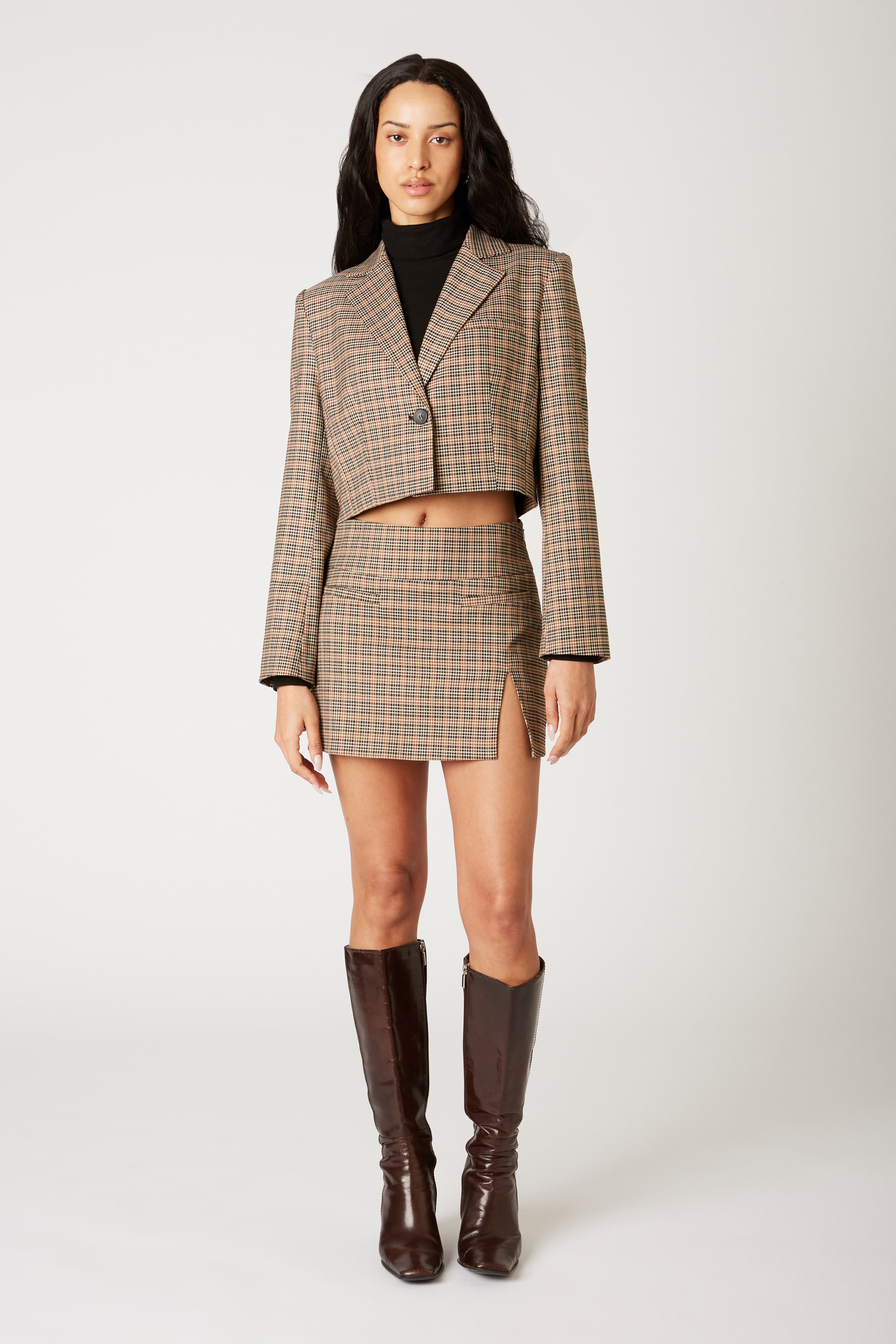 Cropped Blazer in chestnut front view