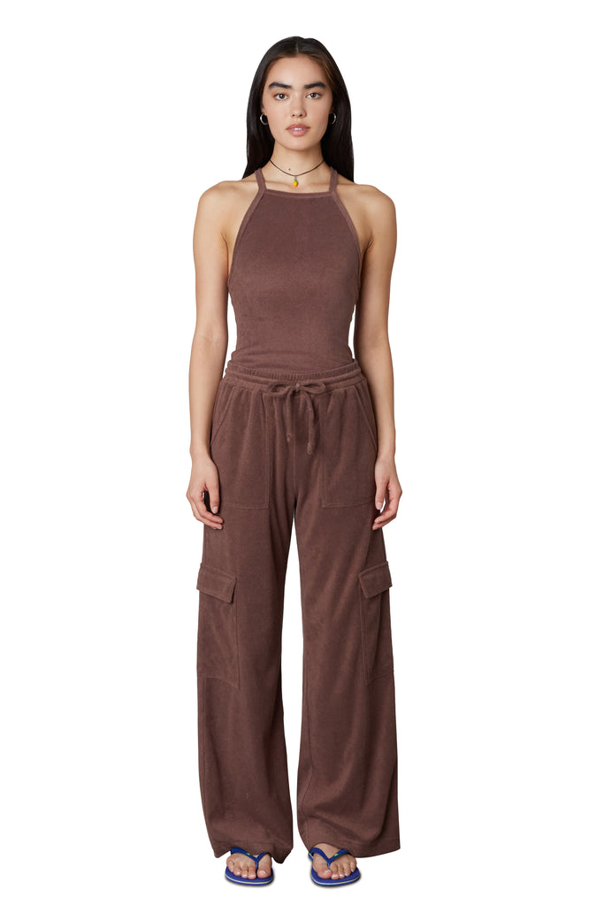 Terrycloth Cargo Pant in Chocolate Front