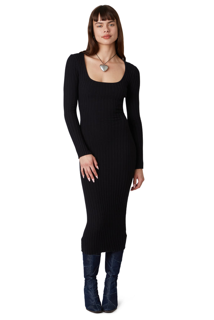 Tanya Sweater Dress in Black front view 2