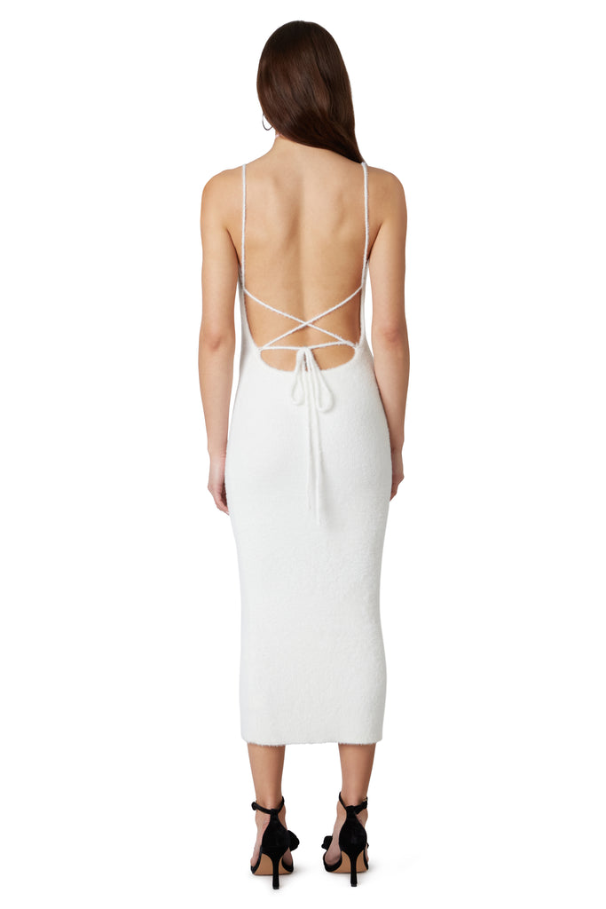 Open Back Knit Dress in white back view