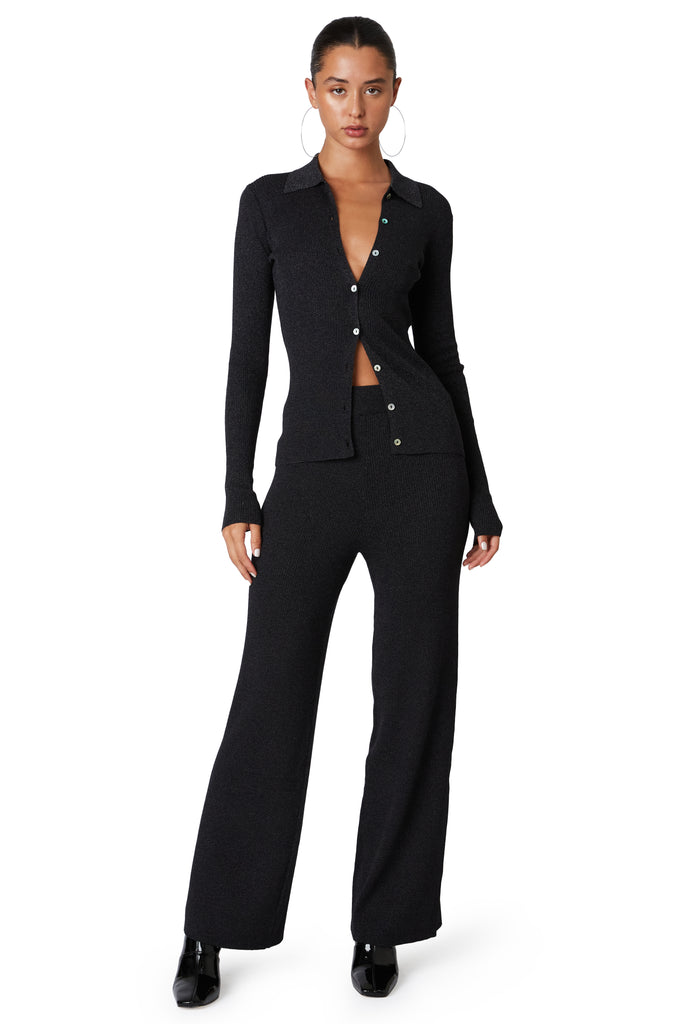 Willow Sweater Pant - Lurex in black front view 2
