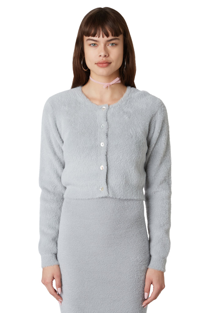 Amal Cardigan in Silver front view