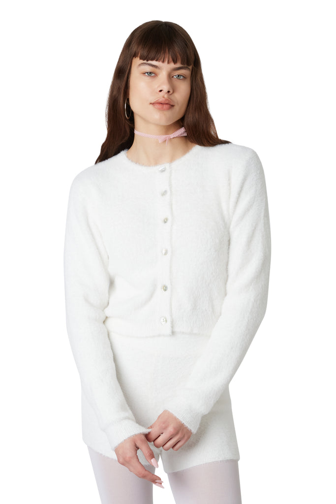 Amal Cardigan in White front view 2