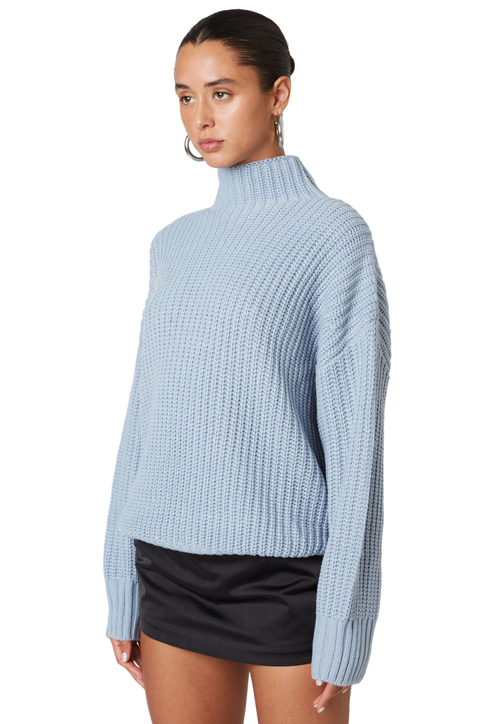 Blue funnel neck sweater side