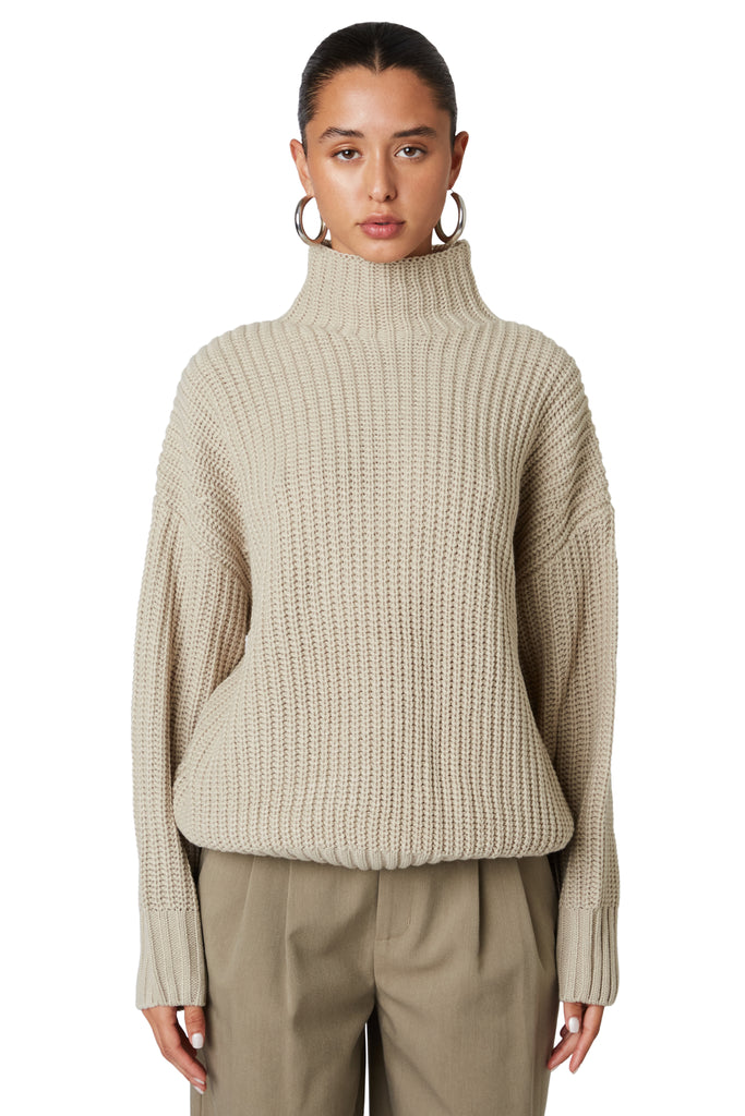 Oatmeal funnel neck sweater front