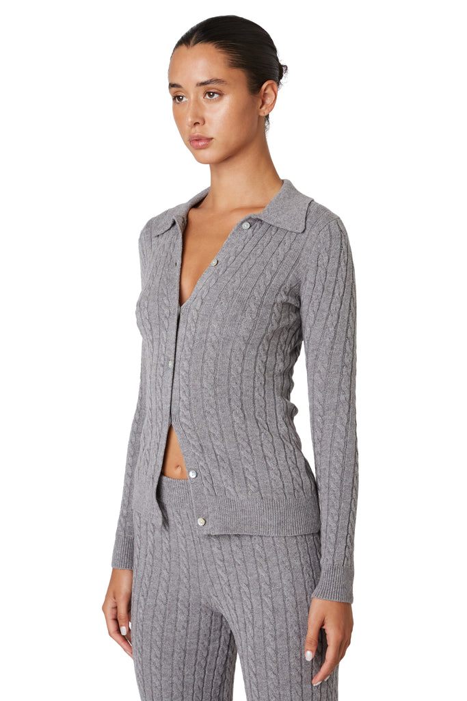 Grey knit sweater cardigan side 