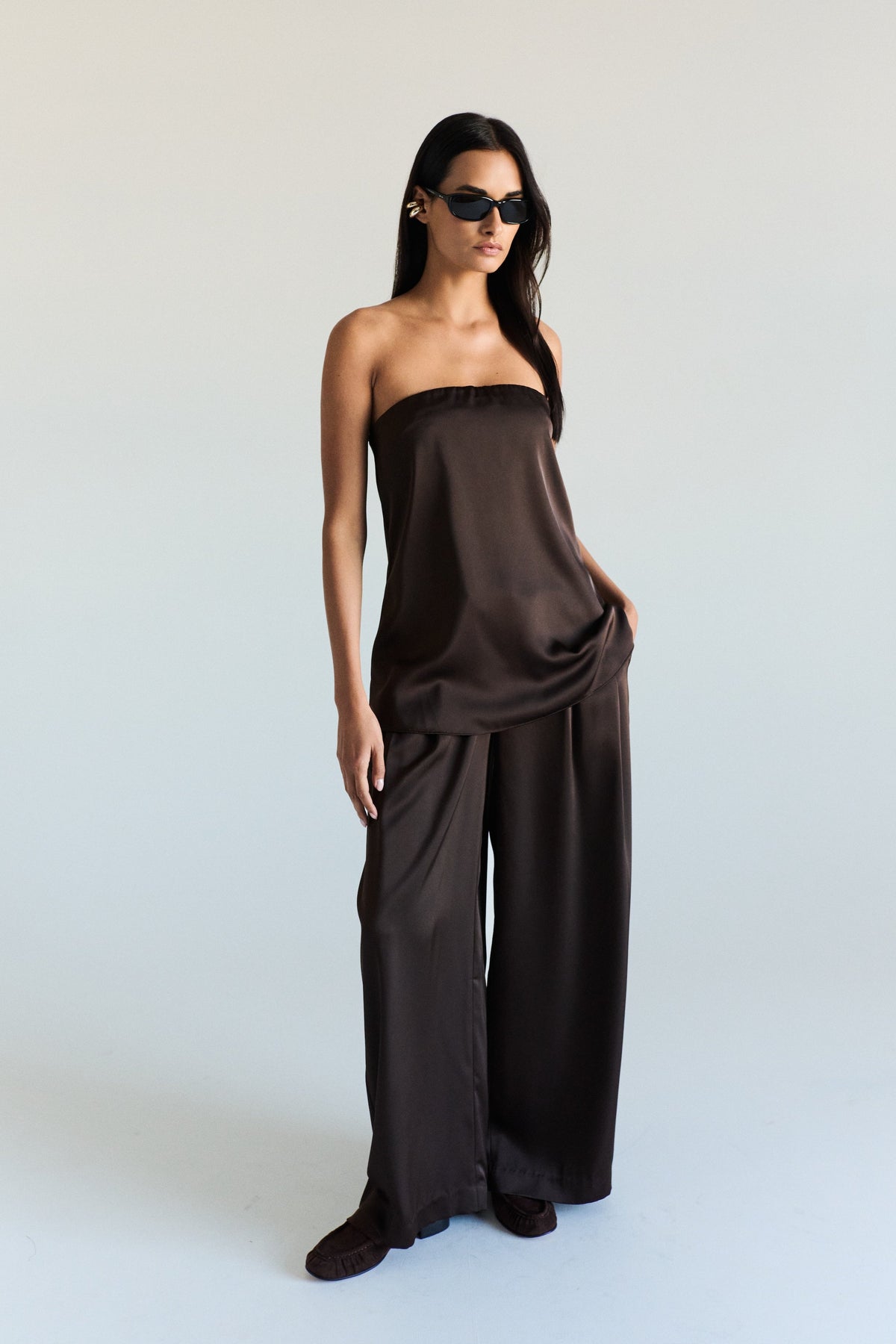 Olivia Top in chocolate front view