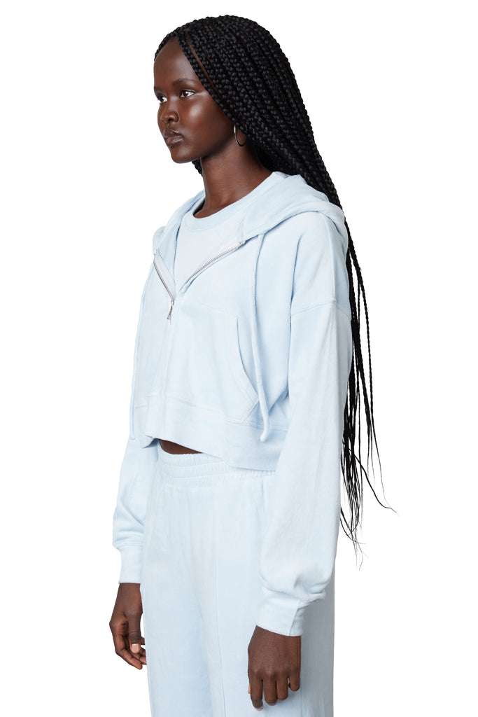 Cropped Velour Hoodie in chambray side view