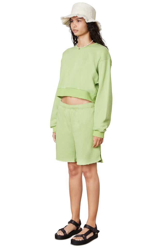 Mid-Length Short in matcha, side view