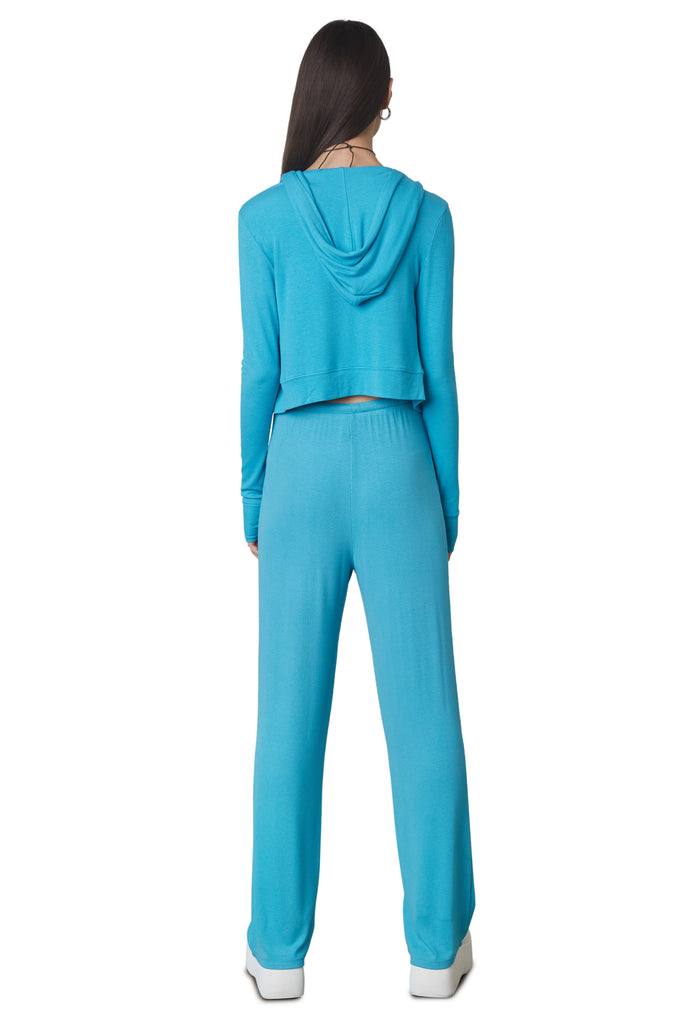West Lounge Pant in Capri: Mid-rise straight leg lounge pant with elastic waistband and drawstring. Back view.