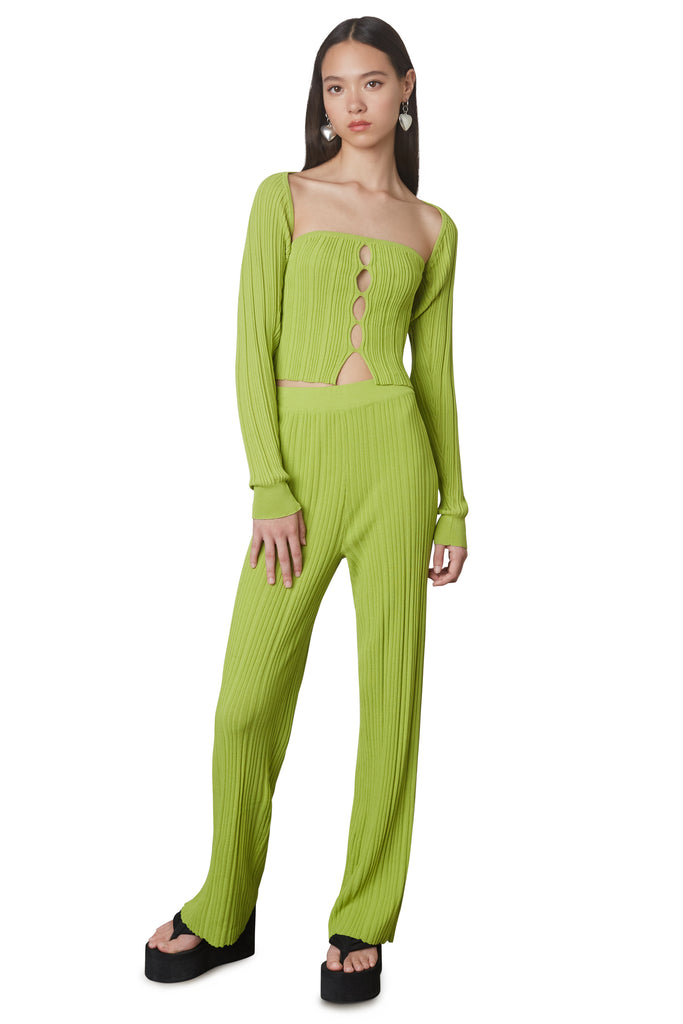 Havana knit pant in lime front 3
