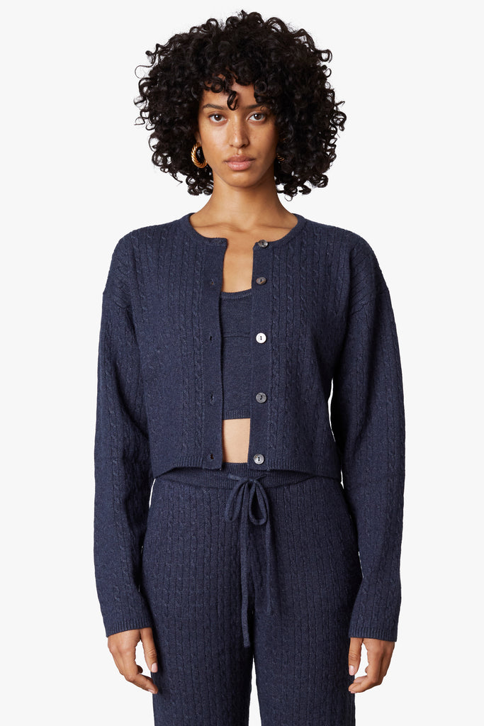 Cable Knit Twin Set in navy, front view 3