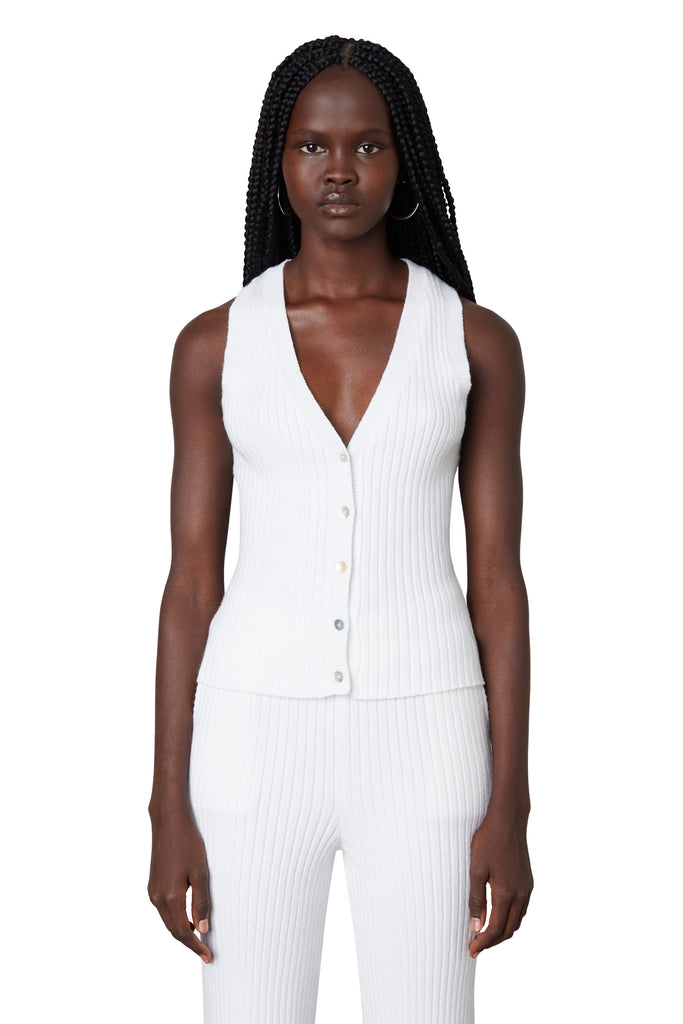 Ribbed Sweater Vest in white front view 2