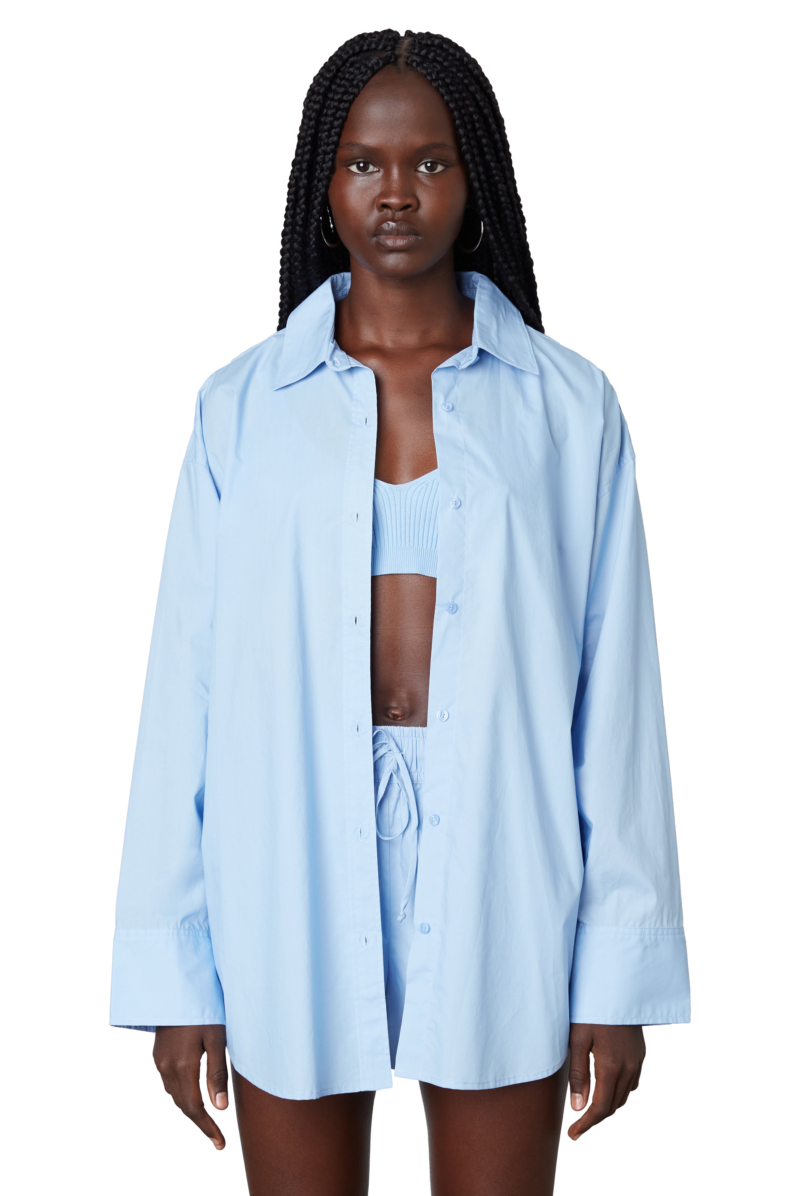 Leon Shirt in chambray front view 2