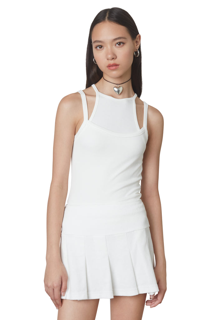 Soft ribbed double layered white tank top front view 2