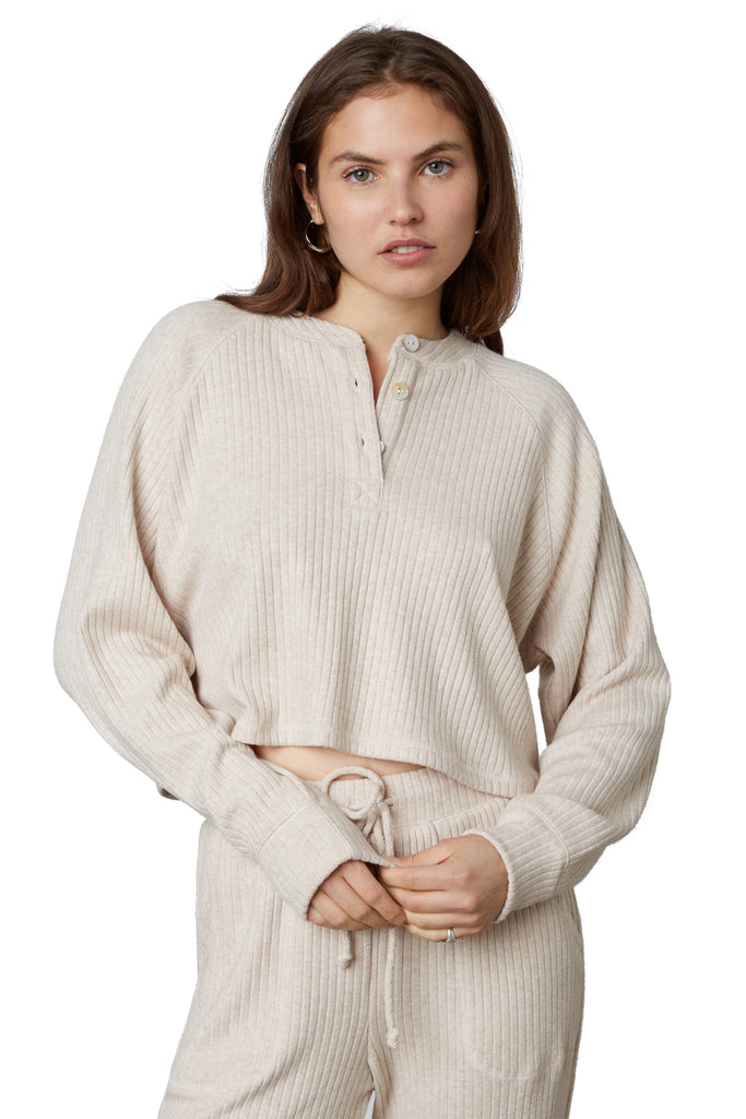 contrast stitch henley in natural front view