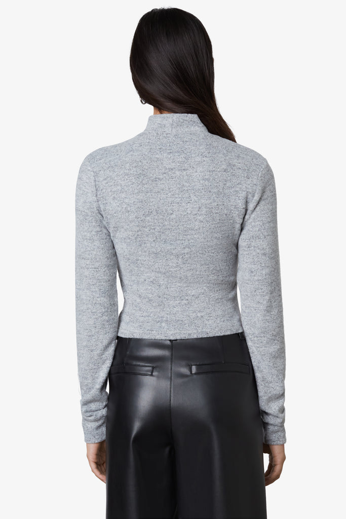 Mock Neck Hacci Top in grey, back view
