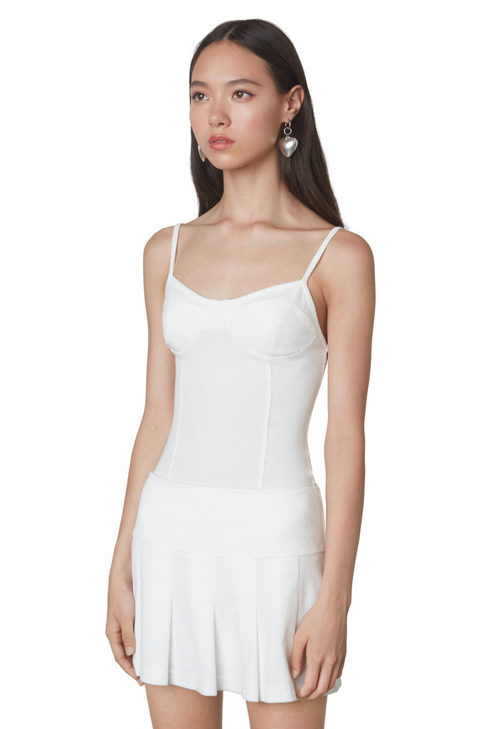 Soft ribbed knit corset style white tank without boning side view