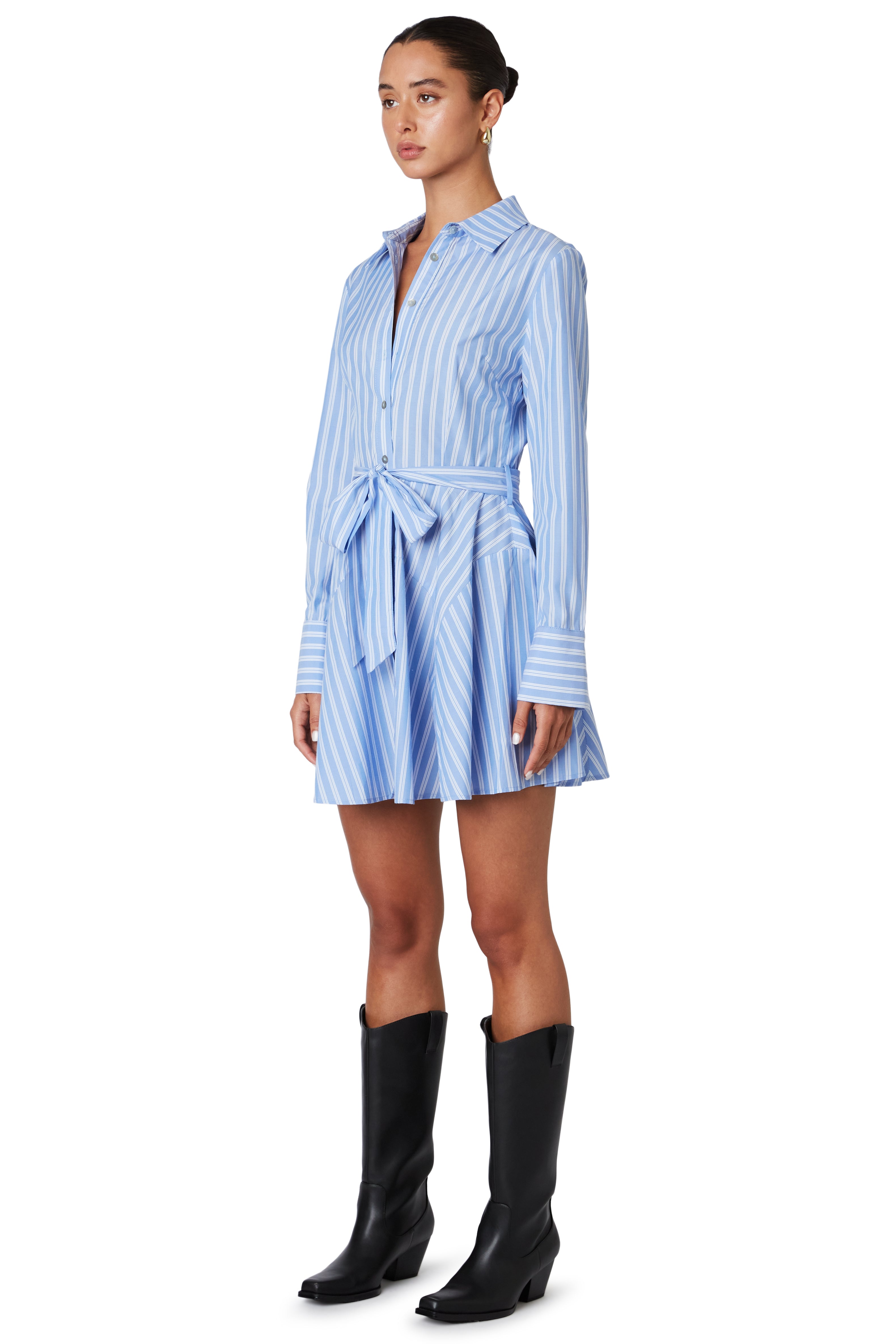 Longsleeve shirt dress in chambray side