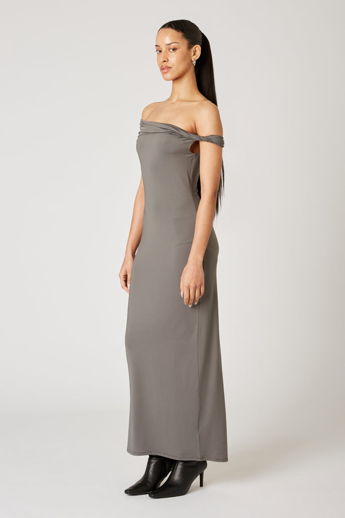 Clara Dress in charcoal side view