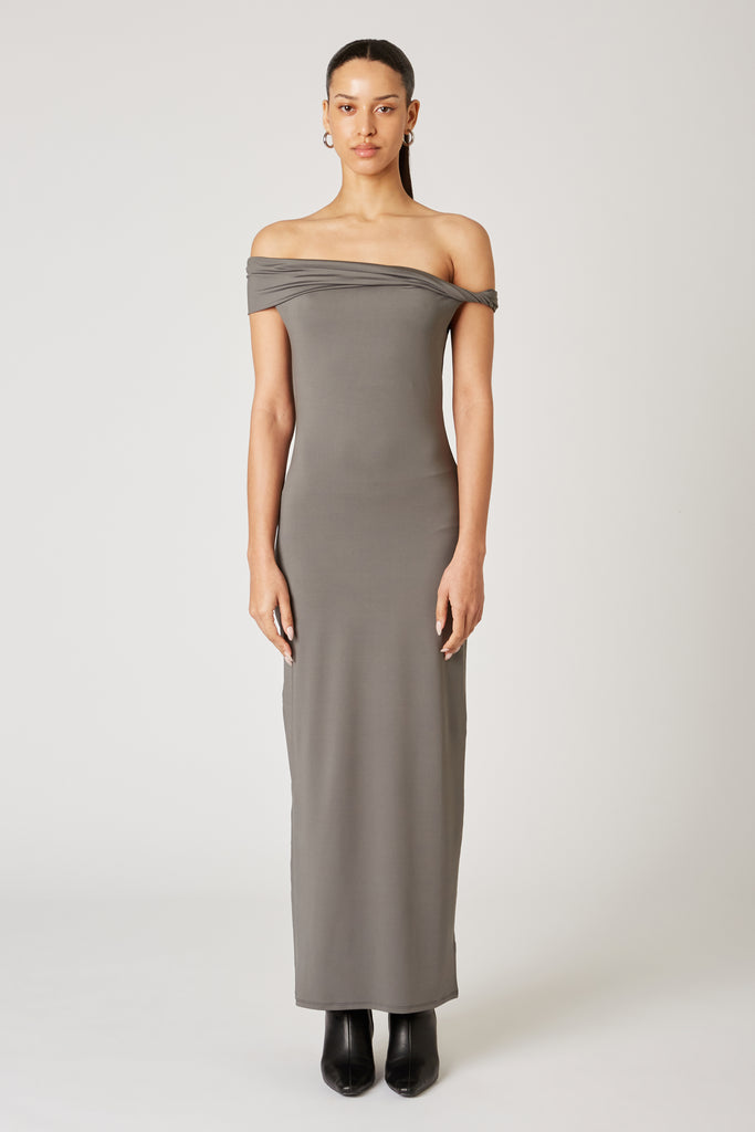 Clara Dress in charcoal front view