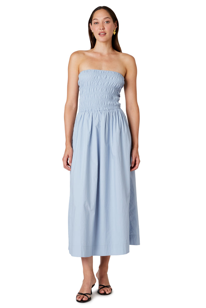 River Dress in stone blue front view