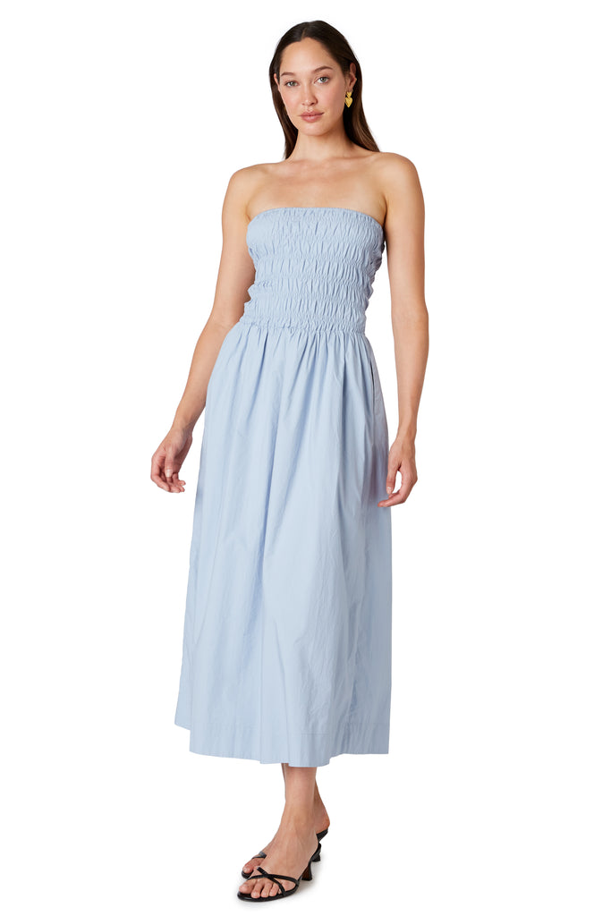 River Dress in stone blue side view
