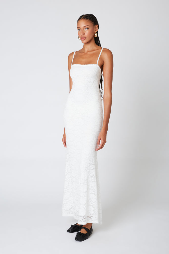 Vetiver Dress in white side view