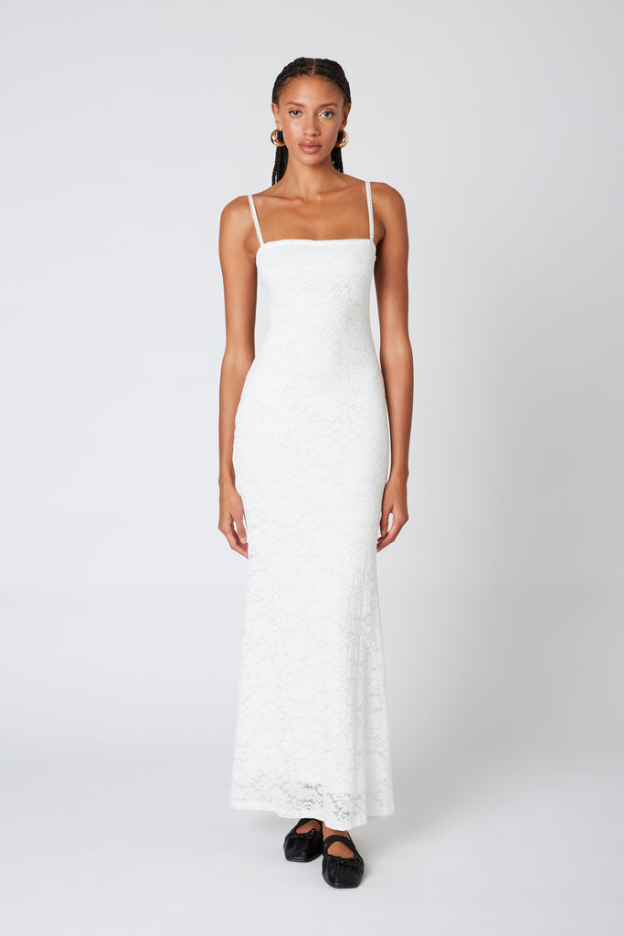 Vetiver Dress in white front view
