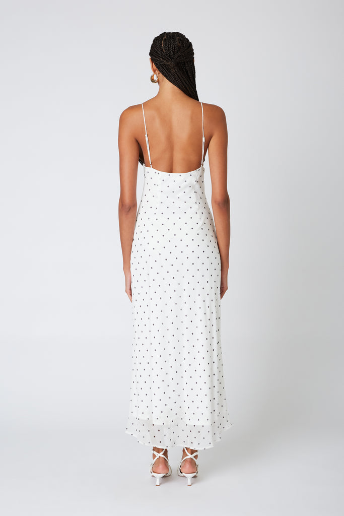 Jasmine Dress in white polka dot back view