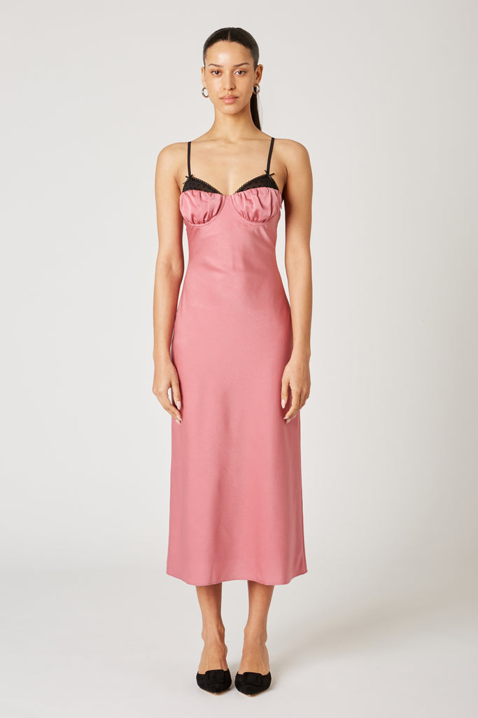 Oona Dress in dusty rose front view