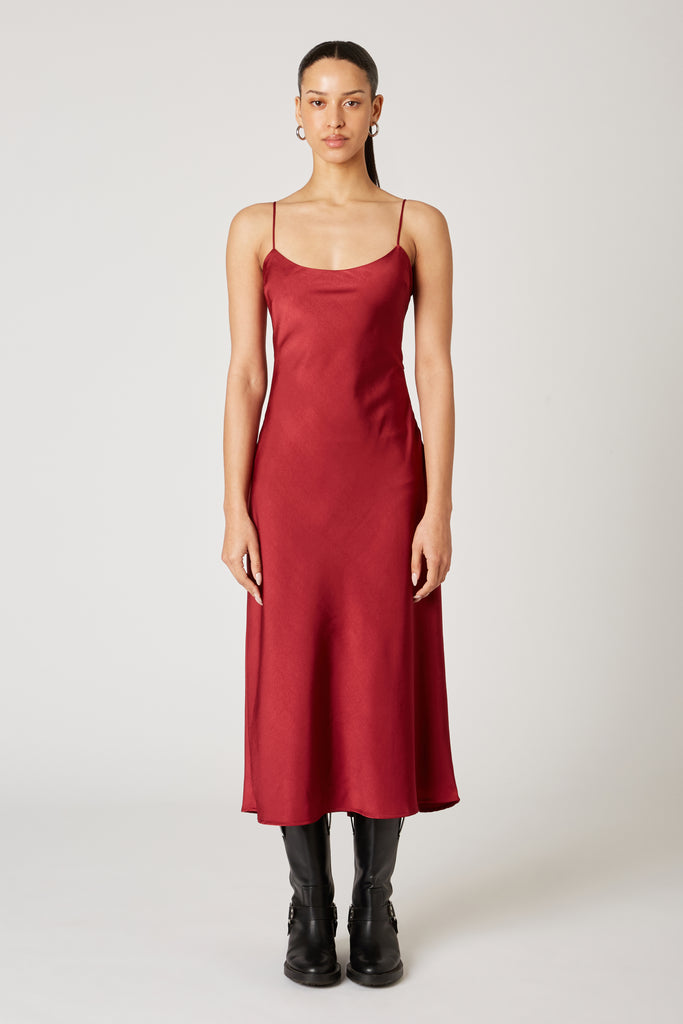 Rumble Dress in garnet front view