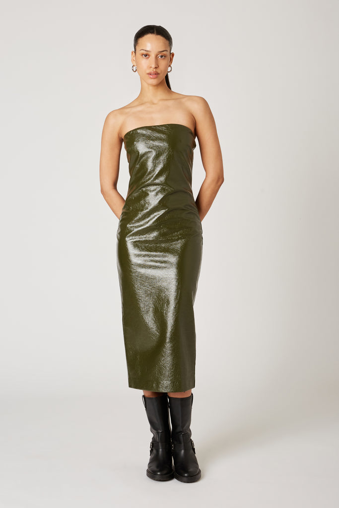 Muna Dress in olive front view