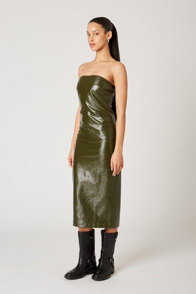 Muna Dress in olive side view