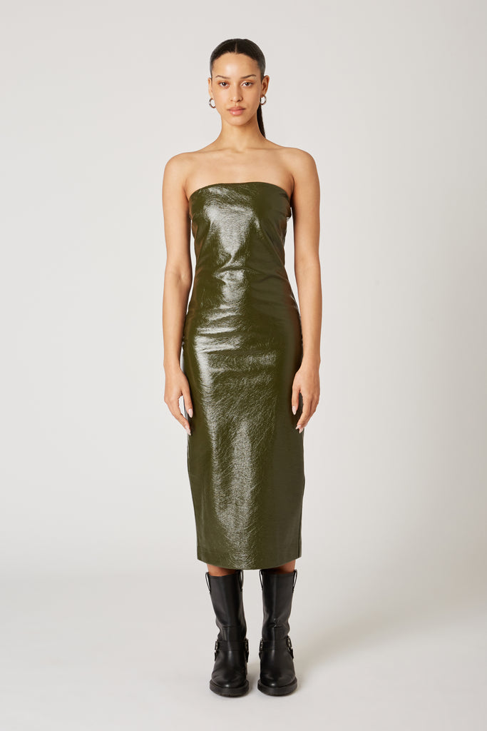 Muna Dress in olive front view